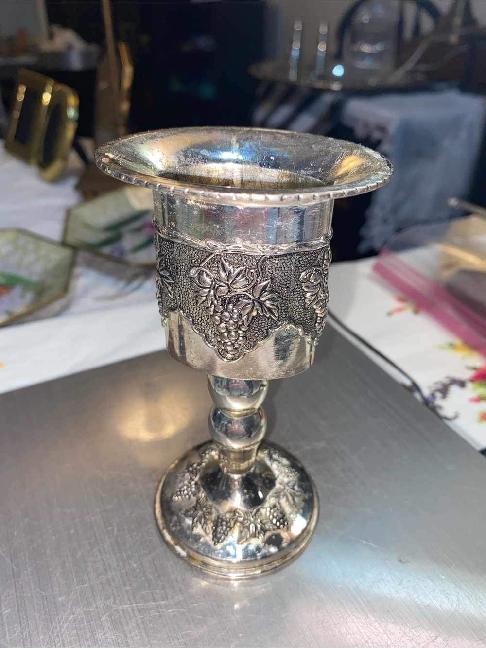 KARSHI Silver Plated Kiddush Cup Candle Holder
